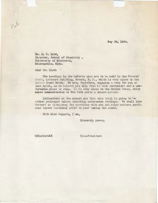 Letters Sent to S.C. Lind, May 28, 1934