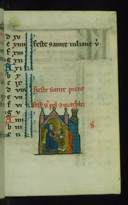 Leaf from Book of Hours: February Calendar, Man Warming Himself by a Fire