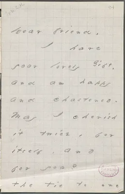 Emily Dickinson, Amherst, Mass., autograph letter to Mary Channing Higginison, Spring 1876