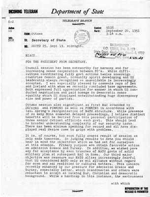 Telegram from Secretary of State Dean Acheson to President Harry S. Truman