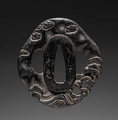 Sword Guard (Tsuba) with Plovers in Waves