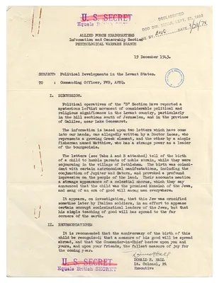 Memorandum from Lt. Col. Donald Hall to the Commanding Officer, Psychological Warfare Branch, Allied Force Headquarters regarding Political Developments in the Levant States