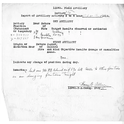 Report of Artillery Activity, Battery F, 129th Field Artillery