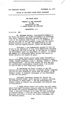 Remarks of the President at the Dedication of the J. Edgar Hoover FBI Building [Ford Speech or Statement]