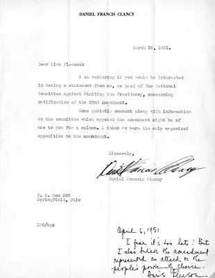 Correspondence Between Daniel F. Clancy and Doris Fleeson