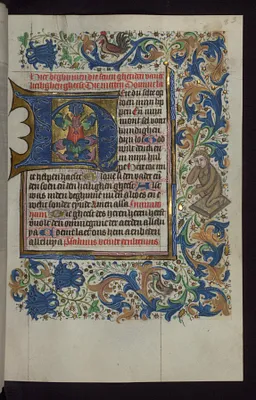 Foliate Initial ""H"" (Here du Selte) with Human-faced Animal in Margin