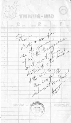 Handwritten Note from Former President Harry S. Truman to David Stowe
