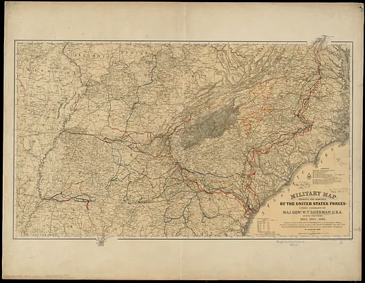 Military map showing the marches of the United States forces under command of Maj. Genl. W.T. Sherman, U.S.A., during the years 1863, 1864, 1865