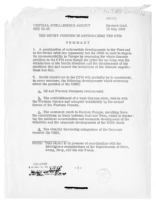 Central Intelligence Agency, Office of Reports and Estimates Report Number 48-49, The Soviet Position in Approaching the Council of Foreign Ministers, Revised Draft