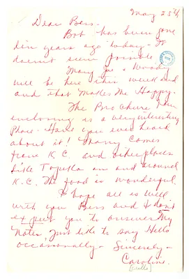 Letter from Caroline Wells to Bess W. Truman with Related Material