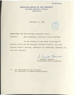 Memorandum from S. Everett Gleason to the National Security Council