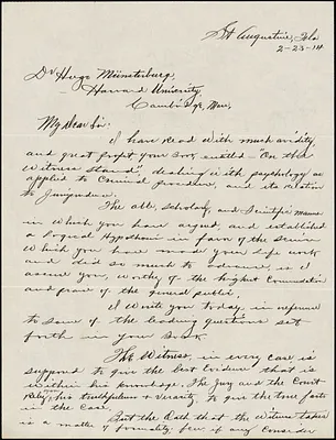 Davis, Hermann Fox, fl. 1914 autograph letter signed to Hugo Münsterberg, St. Augustine, Fla., 23 February 1914