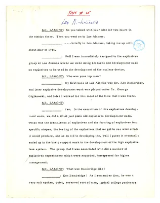 Transcript of Lansing Lamont Interview with Leo M. Jercinovic and Dr. John Manley of Los Alamos Laboratory (Tape 15)