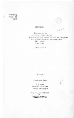 White House Luncheon and Dinner Menu
