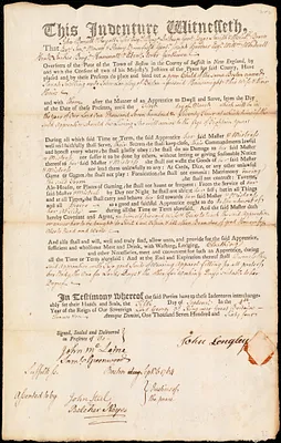 Sarah Snelling indentured to apprentice with John Longley of Boston, 5 September 1764