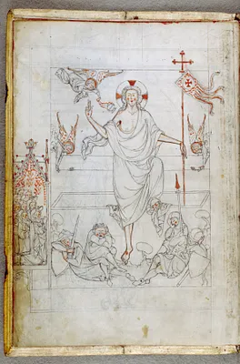 Leaf from a Homilary: the Resurrection with Augustinian Nuns in Margin