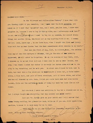 Nicola Sacco typed letter to Mrs. [Cerise] Jack, [Dedham], 14 December 1923