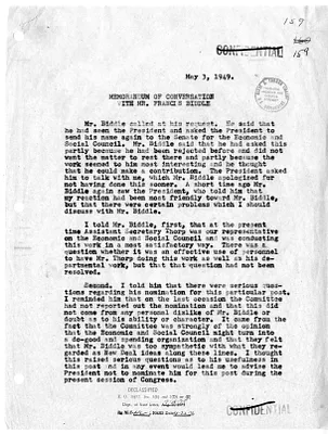 Memorandum of Conversation with Secretary of State Dean Acheson and Francis Biddle