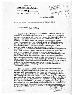 Memorandum of Telephone Conversation with Secretary of State Dean Acheson and Secretary of Defense Robert Lovett