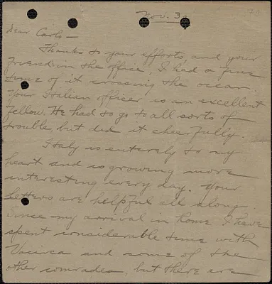 Morris [Geblow, i.e. Eugene Lyons] autograph letter signed to Carlo [Tresca, Rome, Italy], November 3, [1920?]