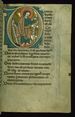 Leaf from the Touke Psalter: Psalm 52, Initial ""D"" with Saint James the Greater Trampling Herod