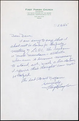 Letter to David Reiner from Floyd Taylor about missing July meeting