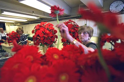 White House Florist Nancy Clarke Prepares Centerpieces for a State Dinner in Honor of Polish President Alexander Kwasniewski