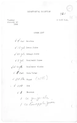 Shopping List for Departmental Reception