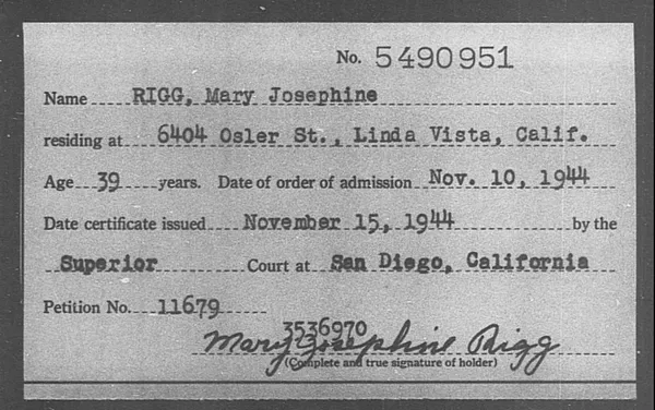 Rigg, Mary Josephine - 1944