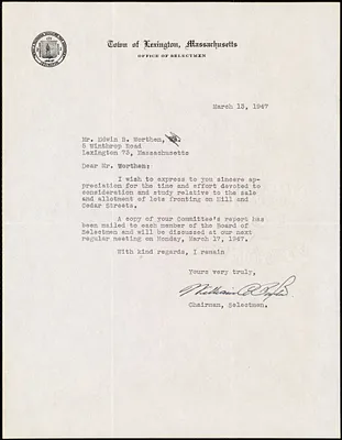 Letter from William C. Paxton, Chairman, Selectmen, to Edwin B. Worthen, March 13, 1947