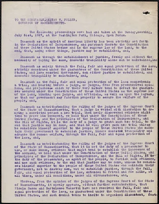 Proceedings of the July 31, 1927 meeting of the Washington Park Chicago Open Forum to Alvan T. Fuller, [Chicago, Ill.]