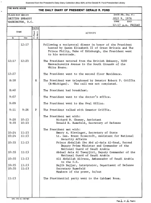 President Gerald R. Ford's Daily Diary, July 09, 1976