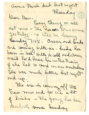 Letter from Natalie Wallace to Bess W. Truman