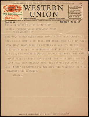 Gardner Jackson telegram to Aldino Felicani, Washington, D. C., August 19, 1932