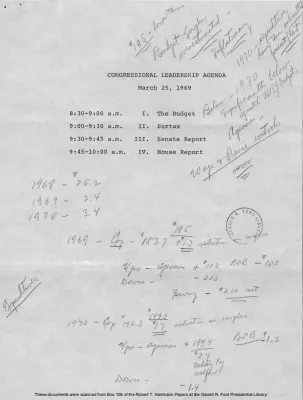 White House - Congressional Leadership Meeting, 3/25/69 (includes minutes and Ford notes)
