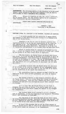 White House Press Release, Address of President Harry S. Truman before the Brazilian Congress