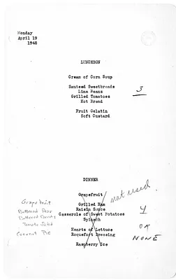 White House Luncheon and Dinner Menu