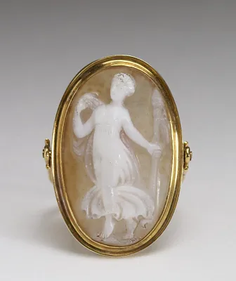 Ring with Onyx Cameo of a Bacchante (Female Follower of Bacchus, God of Wine)
