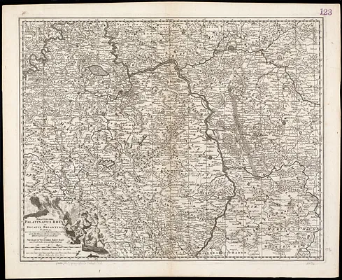 Exactissima Palatinatus Rheni ac Ducatus Bipontini tabula, qua tam omnes eorundem Balliviatus subjacentes, quam aliae ditiones insertae et adjacentes distincte et peraccurate ostenduntur
