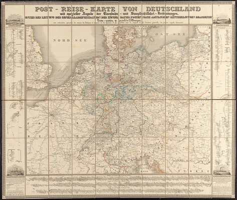 Post-reise-karte von Deutschland mit spezieller angabe der eisenbahn- und dampfschiffahrt-verbindungen