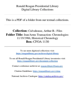 Iran/Arms Transaction: Chronologies: 11/19/1986, Historical Chronology