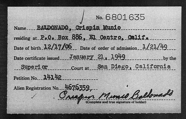 Baldonado, Crispin Munio - 1949