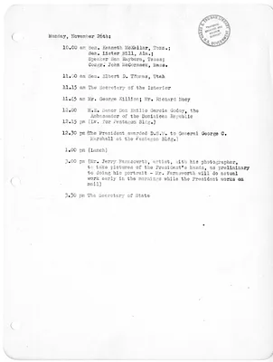 Daily Appointment Sheet for President Harry S. Truman