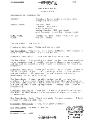 Telephone Conversation with President Bendjedid of Algeria, January 31, 1989