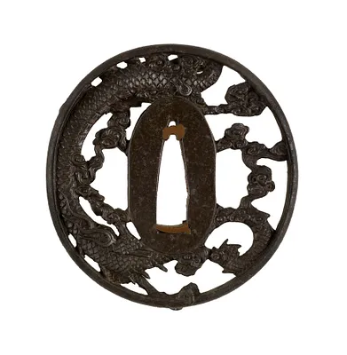 Tsuba with a Dragon Holding a Pearl