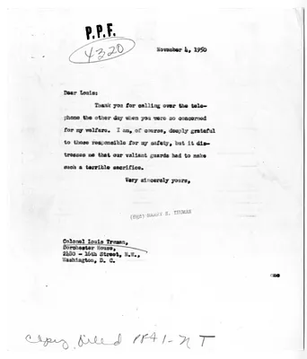 Letter from President Harry S. Truman to Colonel Louis Truman