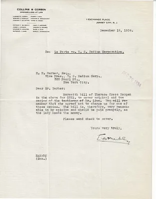 Letters Received to H.H. Barker, December 19, 1934
