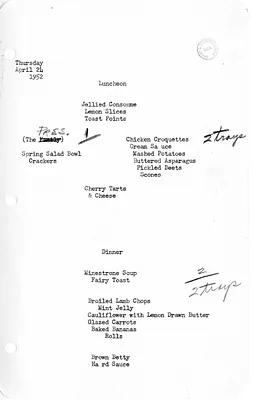 White House Luncheon and Dinner Menu