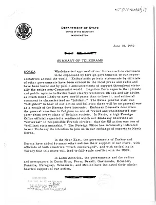 Memorandum, State Department Summary of Telegrams