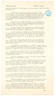 Press Release, Speech of President Harry S. Truman, Matton, Illinois